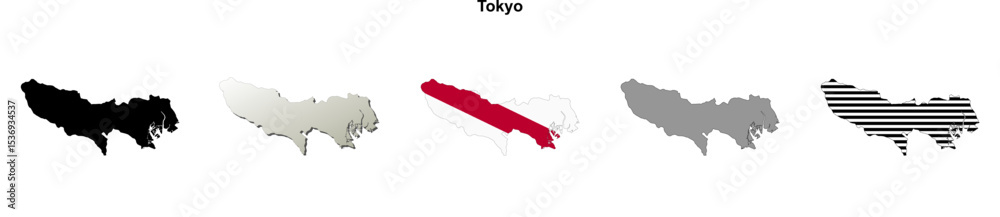 Fototapeta premium Tokyo prefecture blank outline map set