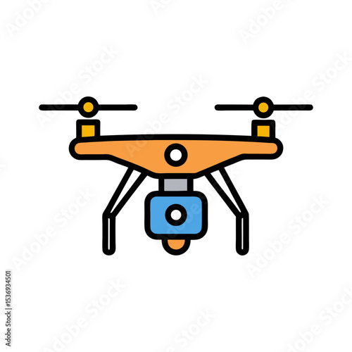 Flat color clipart of a drone flying with a camera vector illustration on white background