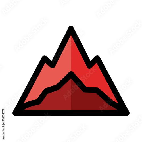 Flat color clipart of a mountain with bold black outline vector illustration on white background