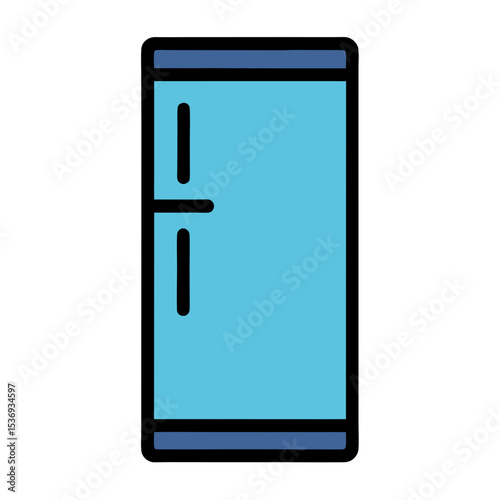Flat color clipart of a smart refrigerator with glowing light vector illustration on white background
