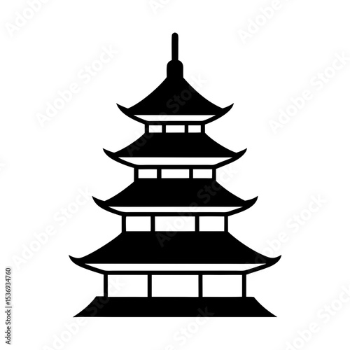 Black color of 790 Japanese pagoda silhouette vector illustration on white background