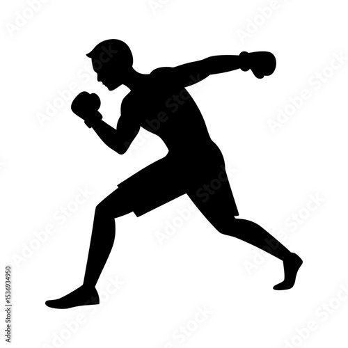 Black silhouette of boxer in action on white background vector illustration