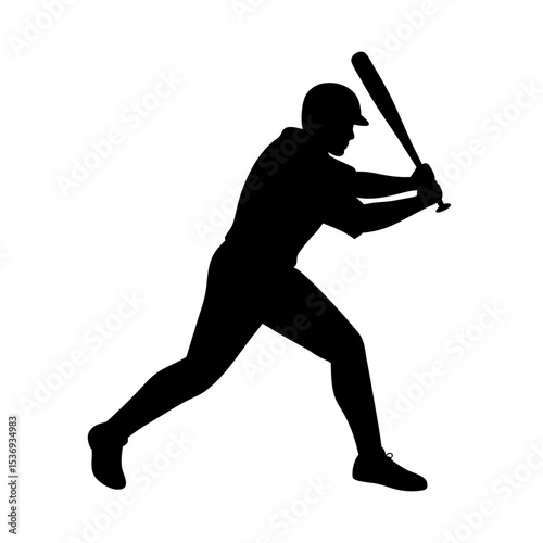 Black silhouette of baseball player hitting on white background vector illustration