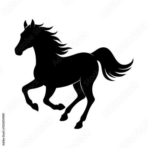 Black silhouette of horse galloping on white background vector illustration