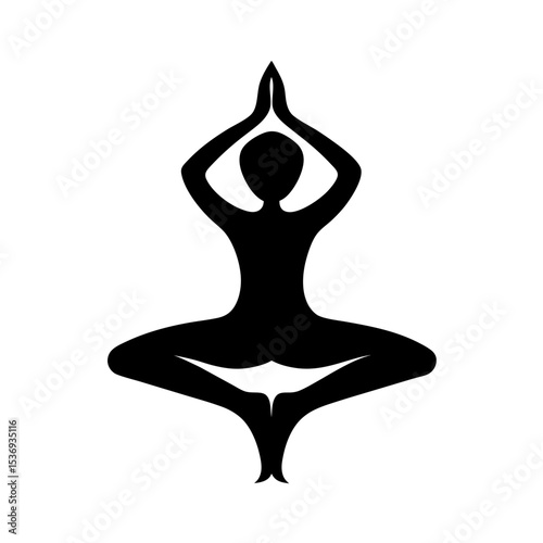 Black silhouette of yoga pose on white background vector illustration