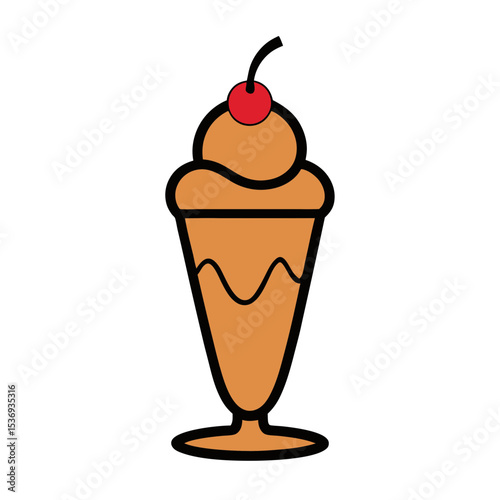 Hot fudge sundae clip art doodle vector illustration on white background