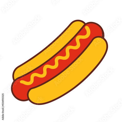 Hot dog with ketchup clip art doodle vector illustration on white background
