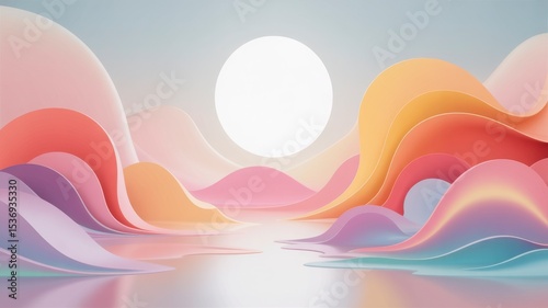 Abstract pastel landscape with smooth curves and white circle