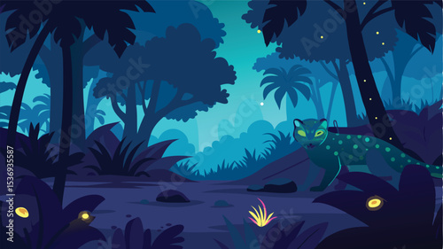 Wild Jungle with a Hidden Cave Entrance in Shadows