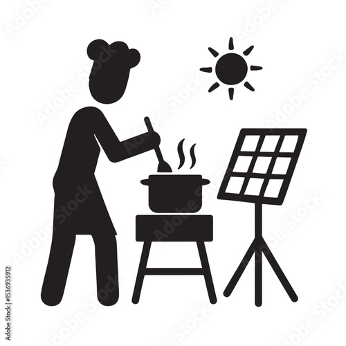 Chef Cooking with Solar Energy Using Renewable Power Under Sun