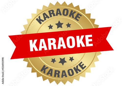 karaoke. karaoke round red and gold label isolated on transparent background