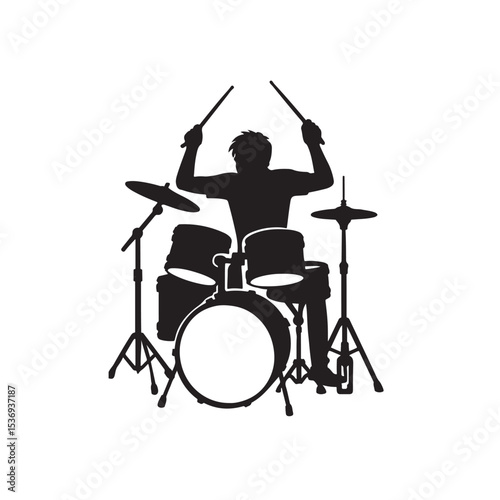 Silhouette of Drummer Playing Drum Set on Stage Performance