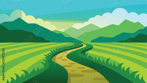 Jungle Hills with Rice Terraces and Misty Air