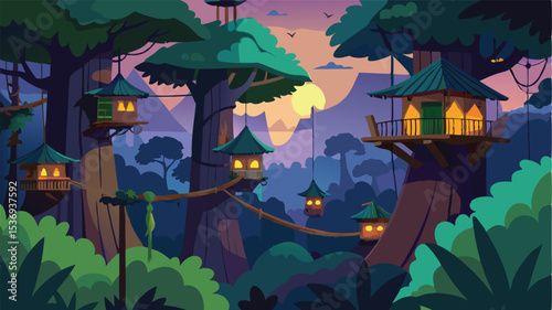 Noir Jungle Waterfall Scene at Night with Cinematic Shadows