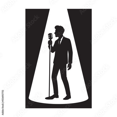 Male Singer Performing on Stage with Microphone Under Spotlight