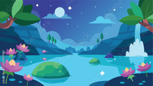 Flooded Rice Paddies Under a Starry Night Sky