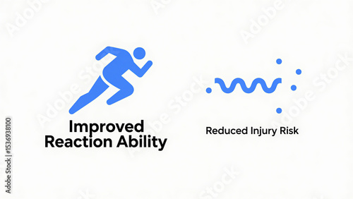 The blue running and ripple icon represents improving reaction ability and reducing injury risk, used in sports events and sports protection scenarios.