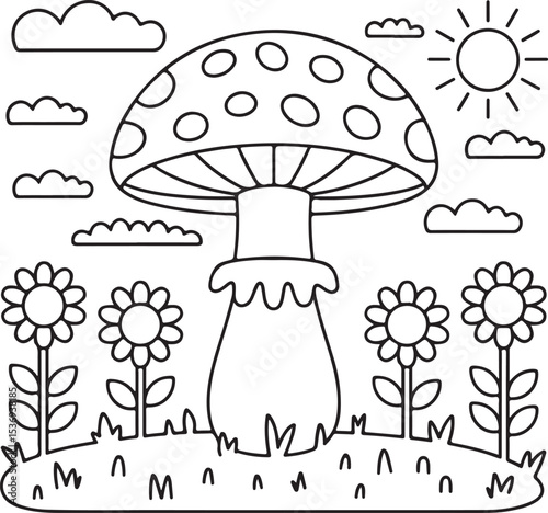 Whimsical mushroom coloring pages - perfect for nature lovers, kids' crafts, and art therapy. High-quality printable designs for creative projects and relaxation Art & Illustration