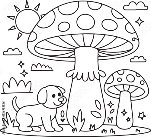 Whimsical mushroom coloring pages - perfect for nature lovers, kids' crafts, and art therapy. High-quality printable designs for creative projects and relaxation Art & Illustration