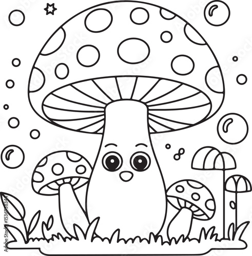 Whimsical mushroom coloring pages - perfect for nature lovers, kids' crafts, and art therapy. High-quality printable designs for creative projects and relaxation Art & Illustration