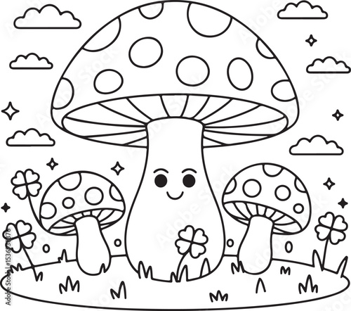 Whimsical mushroom coloring pages - perfect for nature lovers, kids' crafts, and art therapy. High-quality printable designs for creative projects and relaxation Art & Illustration