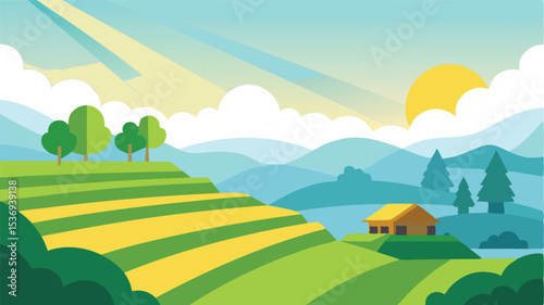 Charming Cartoon Rice Fields Zigzag Paths