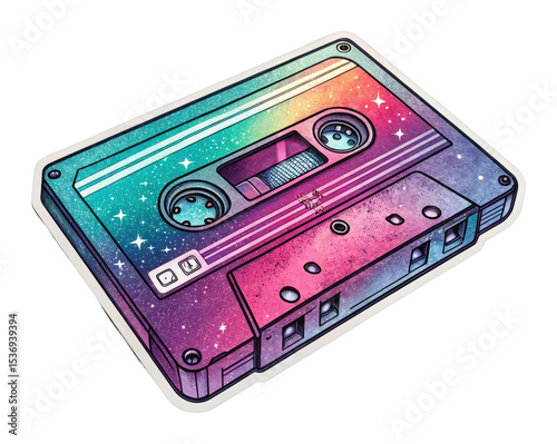 Retro music vibes colorful cassette tape creative space playful. Sticker concept png