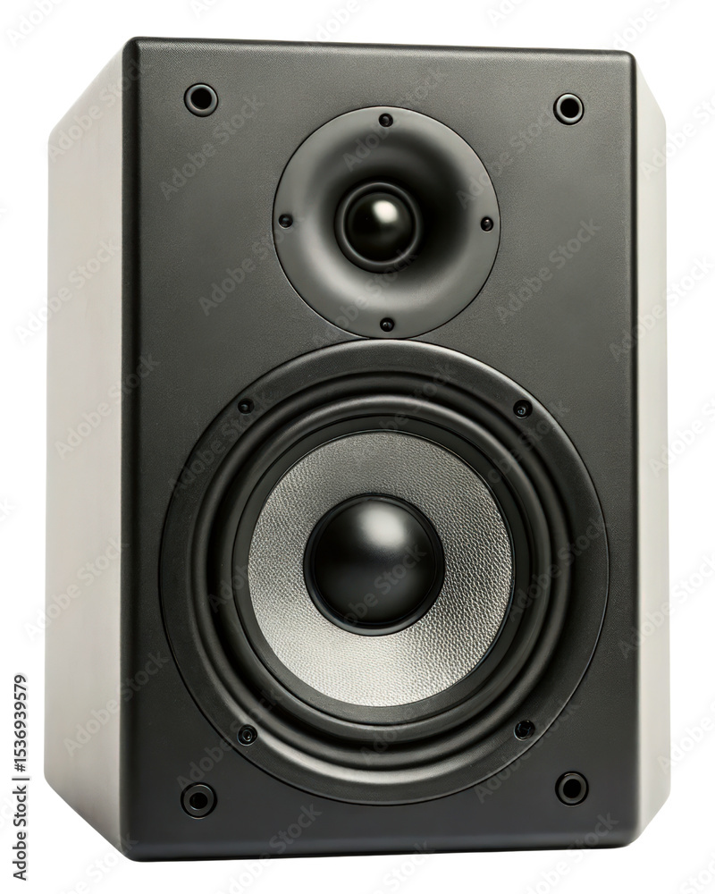 Studio monitor speaker delivers precise audio with dual drivers on a transparent background Studio monitor speaker delivers precise audio with dual drivers on a transparent background
