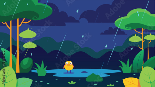 Cartoon Rice Landscape Bold Outlines Vibrant Colors