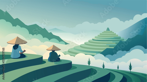 Anime Inspired Rice Fields At Dawn