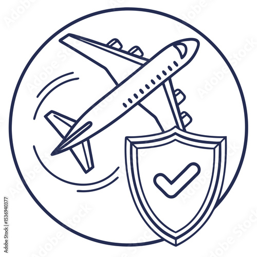 Shield and sword icon for global travel and business flight design