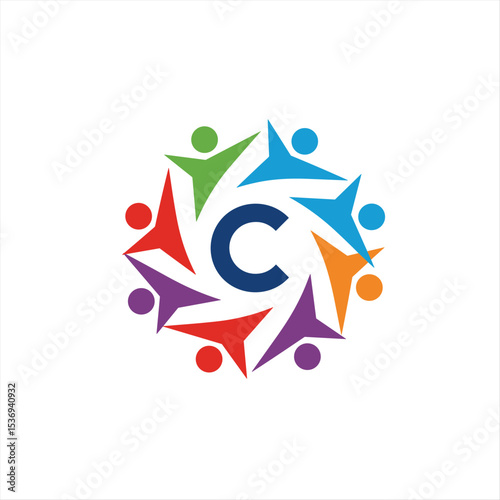 Abstract C logo and family design combination, colorful logo with people