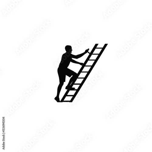 man climbing ladder silhouette black on white background