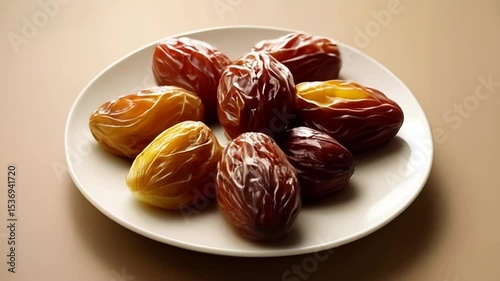 Displaying Fresh Dates on Plate Overhead Food Still Life
