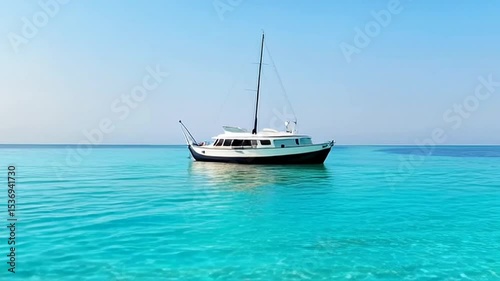Sailing on Calm Water in Open Ocean on Bright Day Aerial Shot