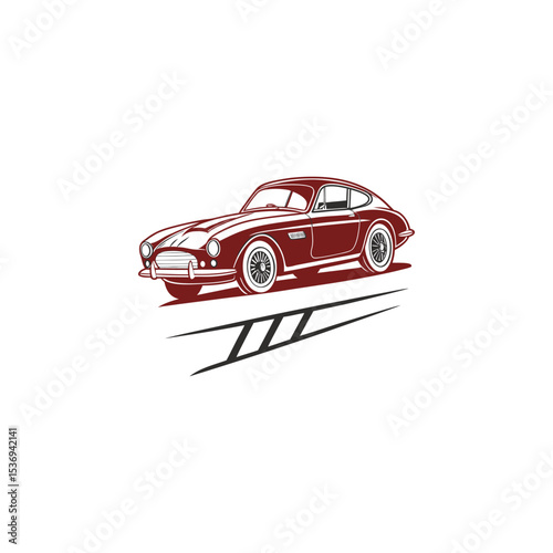 Classic Maroon Sports Car Illustration with Road Detail on White Background