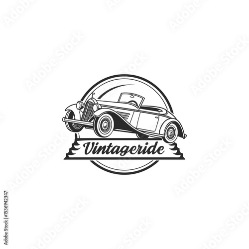 Classic Convertible Car Logo with Vintageride Text on a Circular Badge