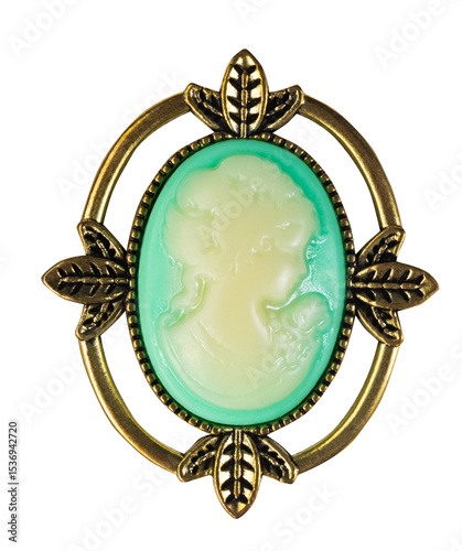 Obraz na płótnie Isolated photo of bronze cameo pendant on white background.
