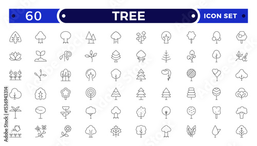 Tree Outline icon collection. Includes thin line symbols nature, basil, tree, ecology, plant, eco and more. Isolated icons. Leaf icon set.