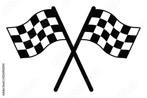Crossed checkered racing flags vector icon. Motorsport finish line, winner celebration, competition symbol. Isolated on white background.