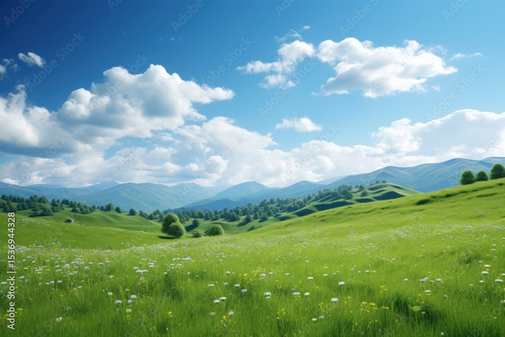 Fototapeta premium Photo of meadow hills sky landscape grassland.