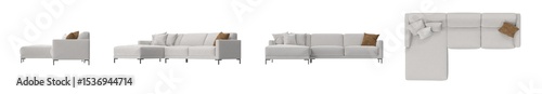 large beige fabric sectional sofa furniture multiple view isolated.