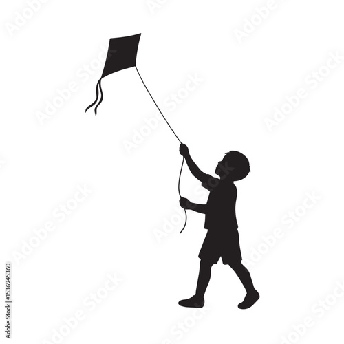 Child Flying Kite on a Windy Day in Park