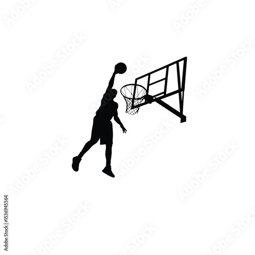 man playing basketball dunk silhouette on white background