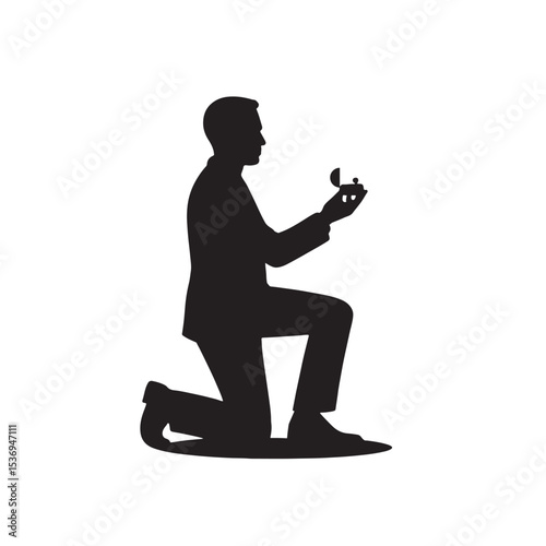 Man Proposing Marriage While Kneeling and Holding Engagement Ring Box