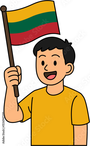 A man is holding the Lithuania flag