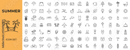 Summer Vacation line icons set vector illustration, Vacation and beach web icons in line style.