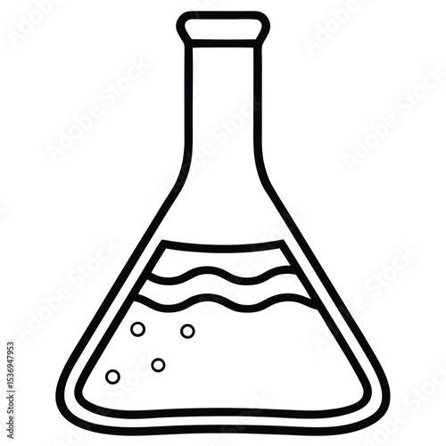 Glass laboratory flask with red chemical liquid