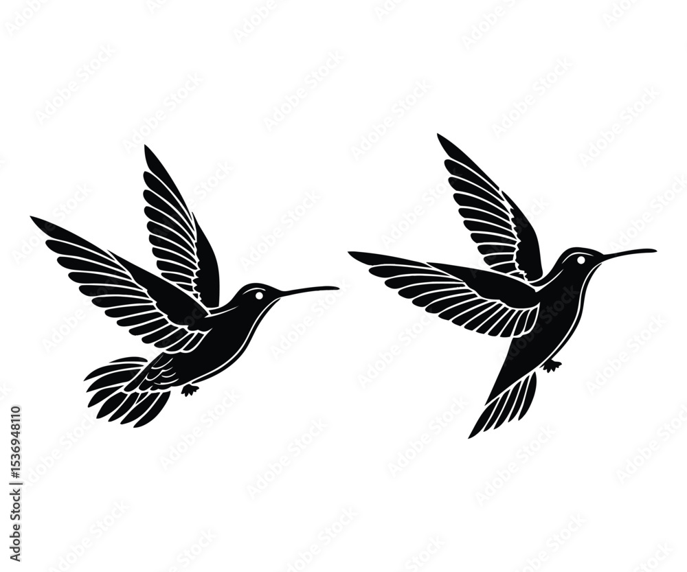 Fototapeta premium Two hummingbirds in flight silhouette.