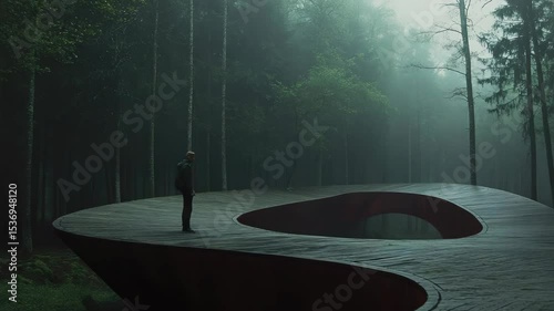 A man standing in the middle of a forest